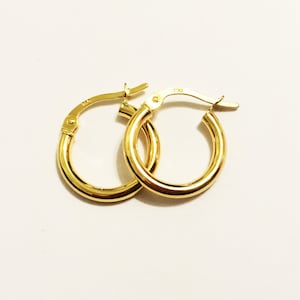 18k solid yellow/white gold(15mm)tube hoop earrings/2mm thick/classy trendy stylish smooth finishing solid gold hoop earrings for women