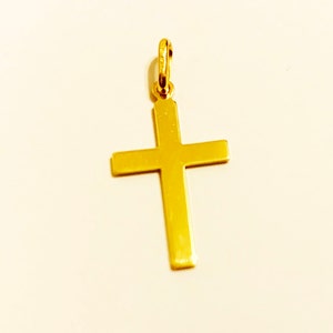 18k solid yellow gold(1&quot;inch)unique engravable cross, classic smooth finishing trendy stylish timeless solid gold cross for men and women