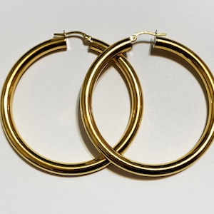 10k solid yellow gold(1.75”inch/4mm width) classic hoop earrings, fashion statement large thick smooth finishing solid gold hoop earrings