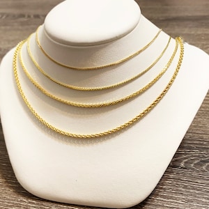 10k solid yellow gold(1mm/1.3mm/1.8mm/2.3mm)trendy round wheat chain(up to 24&quot;inch)shiny stylish sturdy solid gold chain for men and women