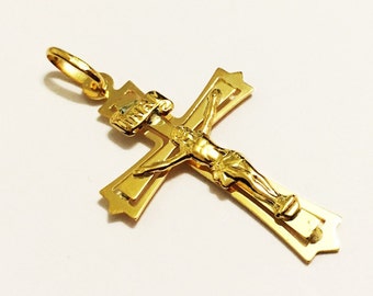 10k solid yellow gold(1.50"inch)unique crucifix cross, work of art large fancy solid gold crucifix cross for men and women,fine jewelry gift