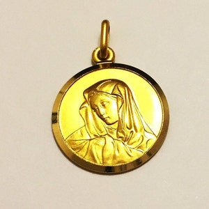 18k solid yellow gold Virgin Mary pendant(10mm/14mm/19mm)classic work of art solid gold pendant for men and women, fine jewelry gift