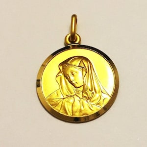 18k solid yellow gold Virgin Mary pendant(10mm/14mm/19mm)classic work of art solid gold pendant for men and women, fine jewelry gift