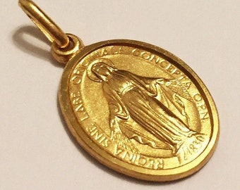 Colgante con medalla milagrosa de oro amarillo macizo de 18k, joyería religiosa.