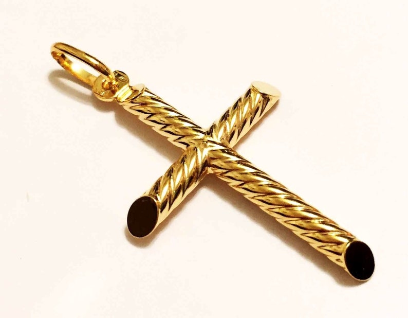 14k solid yellow gold 1.50inch swirly design cross
