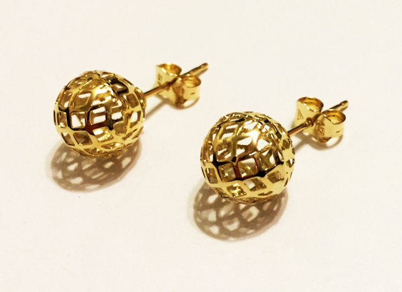 10k solid shops yellow gold filigree ball stud earrings(8mm/10mm)