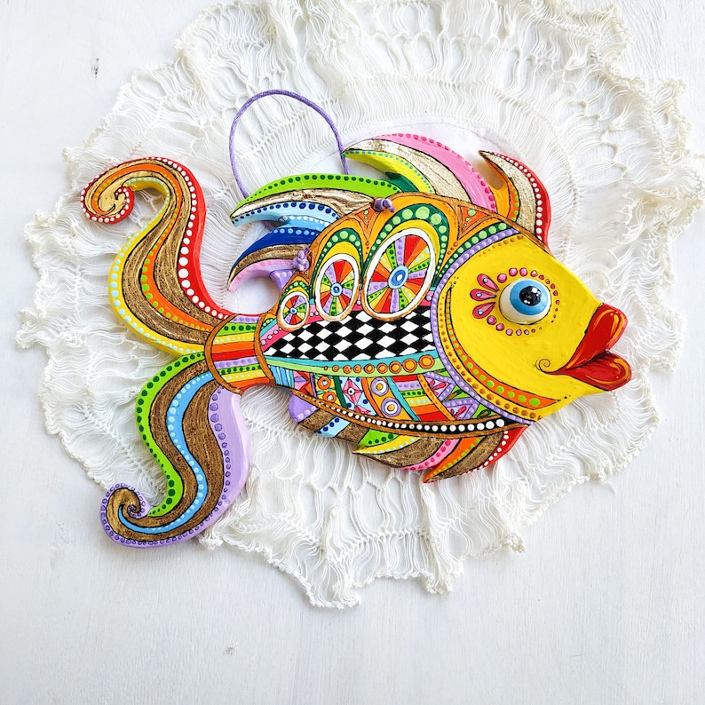 Ceramic Fish Wall Art for outdoor garden decor handpainted Etsy