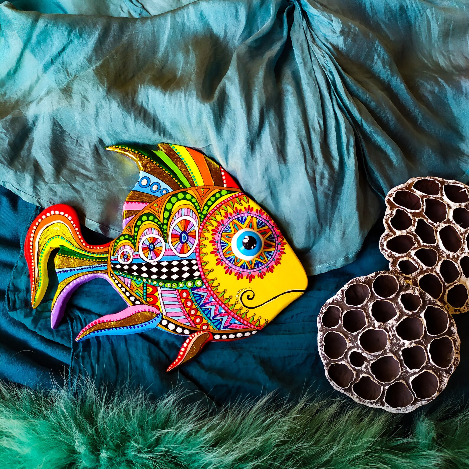 Handmade fish artwork. Polymer clay fish wall sculpture in Etsy