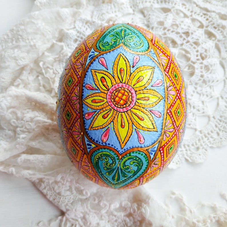 Sunflower Pysanky Ostrich Pysanka Ukrainian Easter egg shell