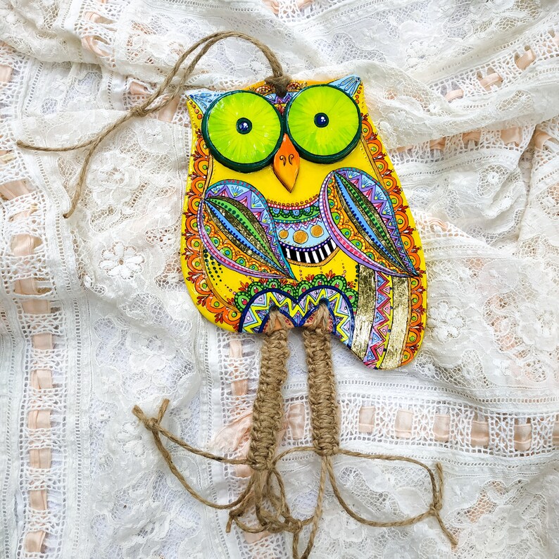 Owl Wall Hanging Handpainted Ceramic Figurine In Talavera - Talavera Outdoor Wall Art Owl Wall Hanging Handpainted Ceramic Figurine In Talavera - Talavera Outdoor Wall Art