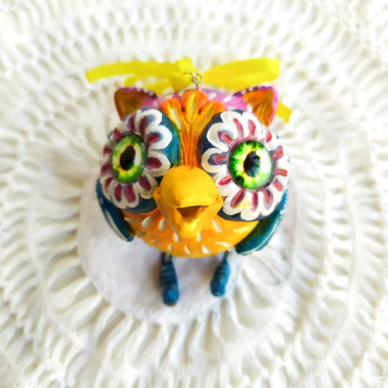 Handmade Owl wall hanging air dry clay owl figurine. Funky Etsy