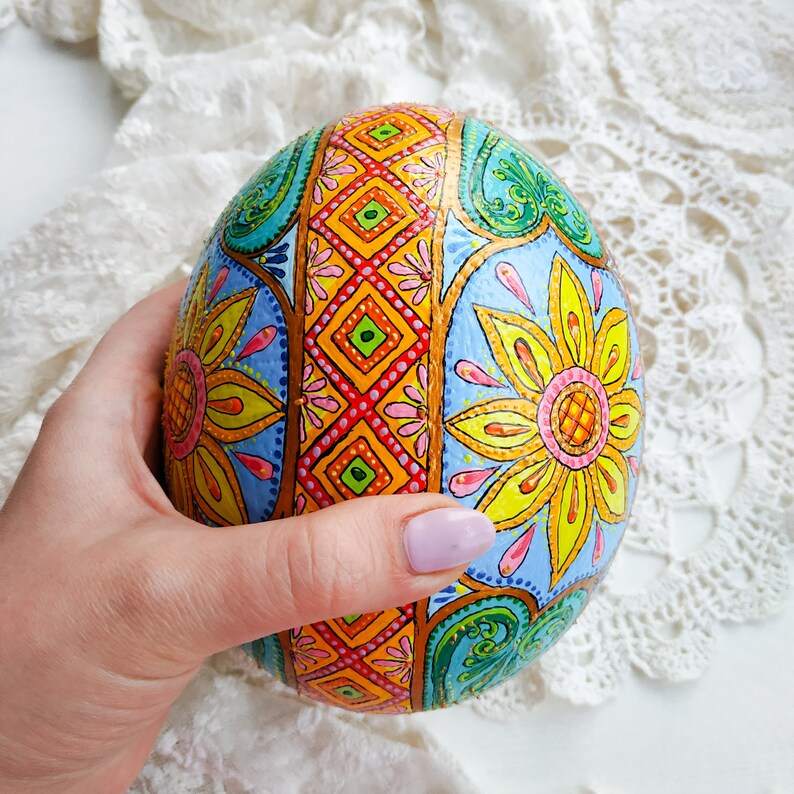 Sunflower Pysanky Ostrich Pysanka Ukrainian Easter egg shell