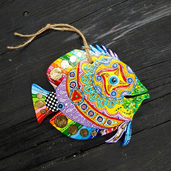 Fish Wall Hanging Handpainted Ceramic Fish Figurine In Etsy