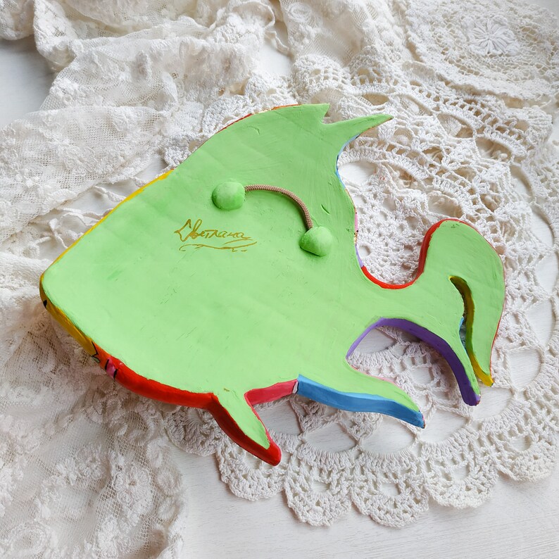 Handmade Bathroom fish. Polymer clay fish wall art in Talavera Etsy