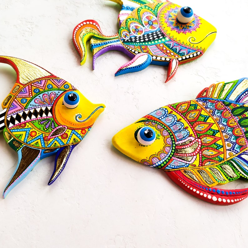 3 Ocean Fish Wall Hanging. Marine Life Wall Art. Polymer Clay Etsy