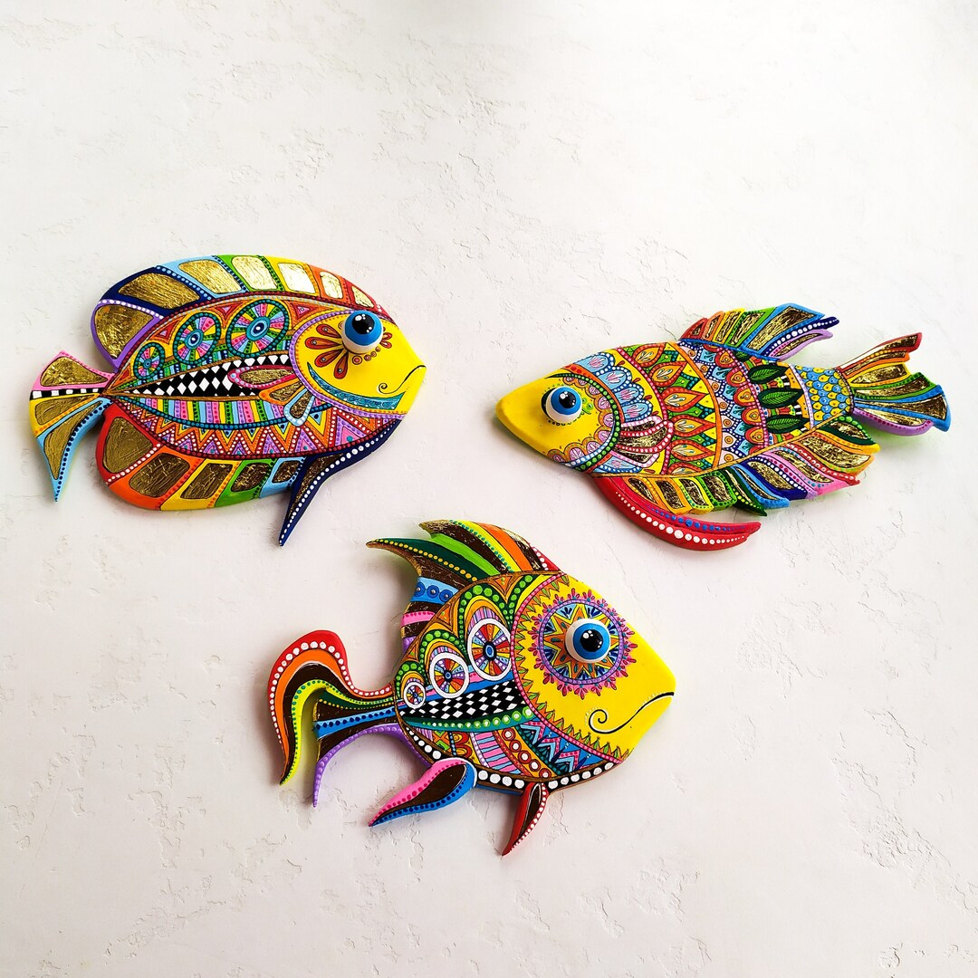 3 Ocean Fish Wall Hanging. Marine Life Wall Art. Polymer Clay Etsy
