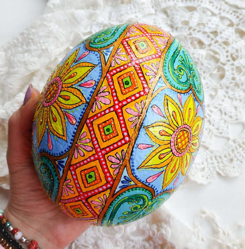 Sunflower Pysanky Ostrich Pysanka Ukrainian Easter egg shell