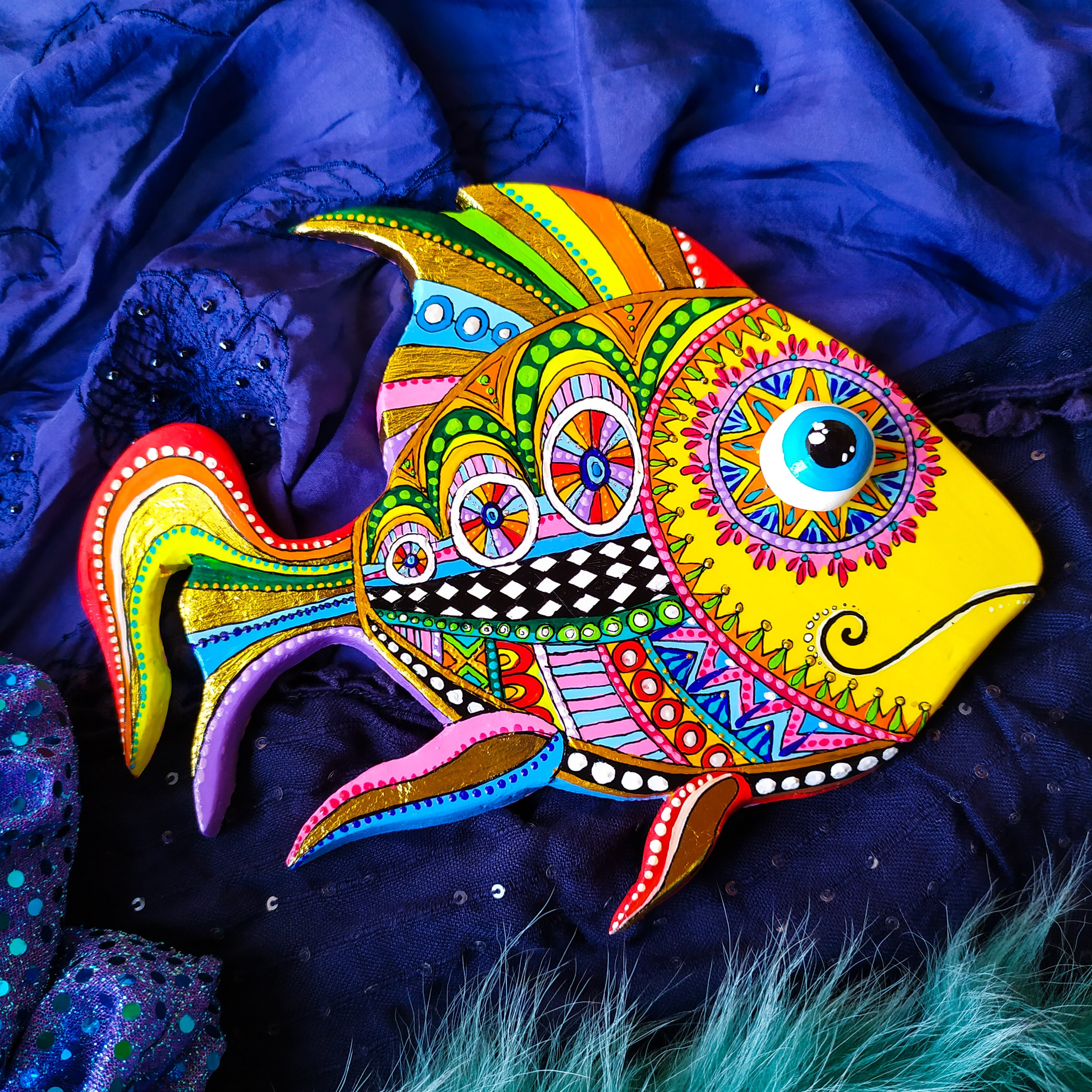 Handmade fish artwork. Polymer clay fish wall sculpture in Etsy