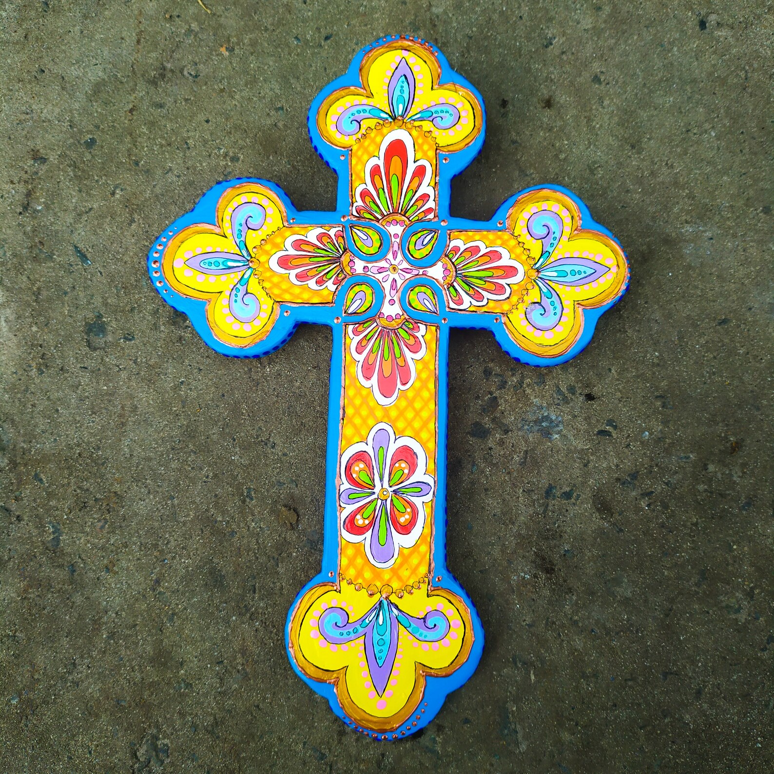 Ceramic cross wall decor for outdoor garden decor handpainted Etsy