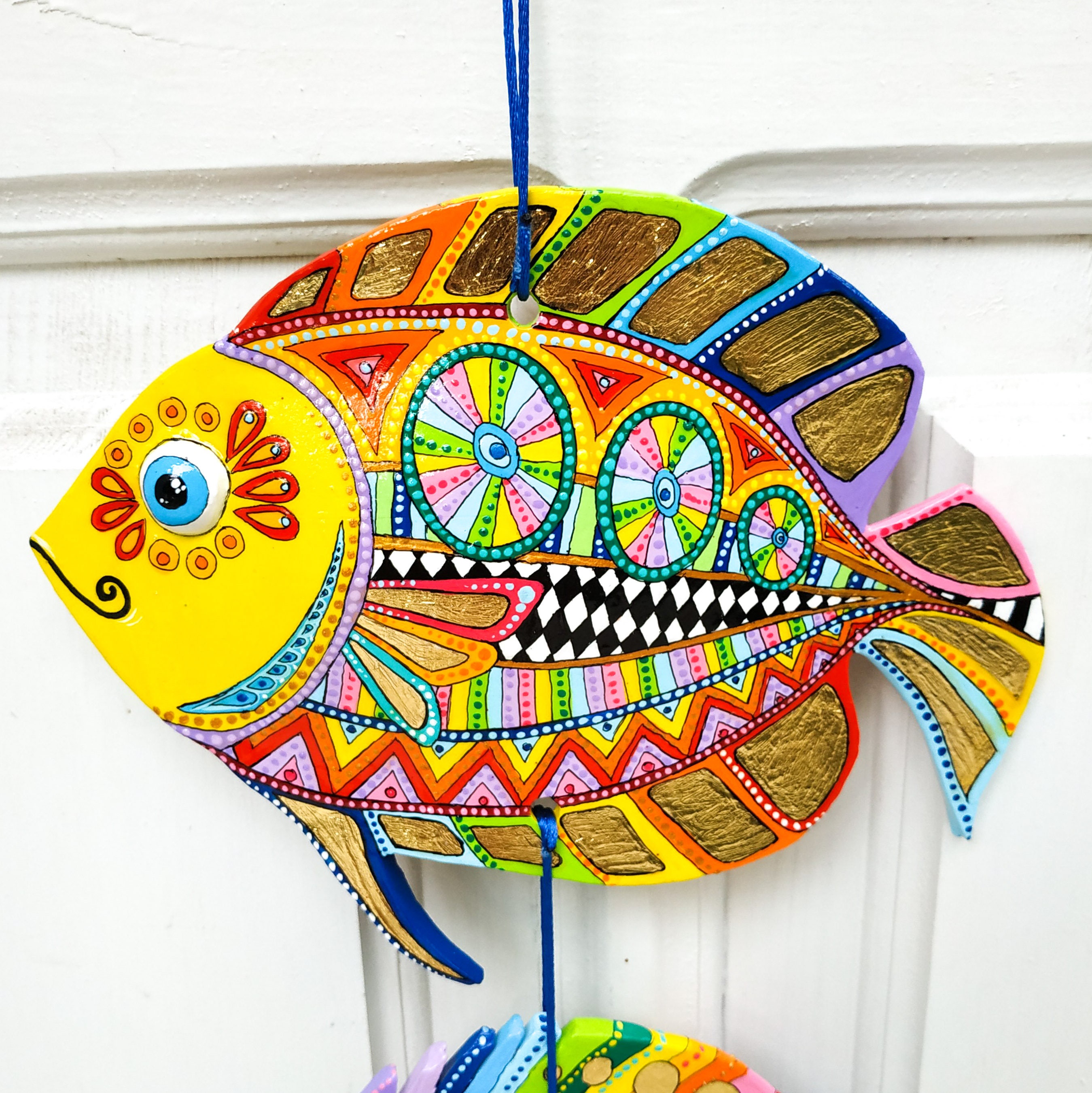 Fish wind chime for outdoors. Garden mobile. Ceramic garden Etsy