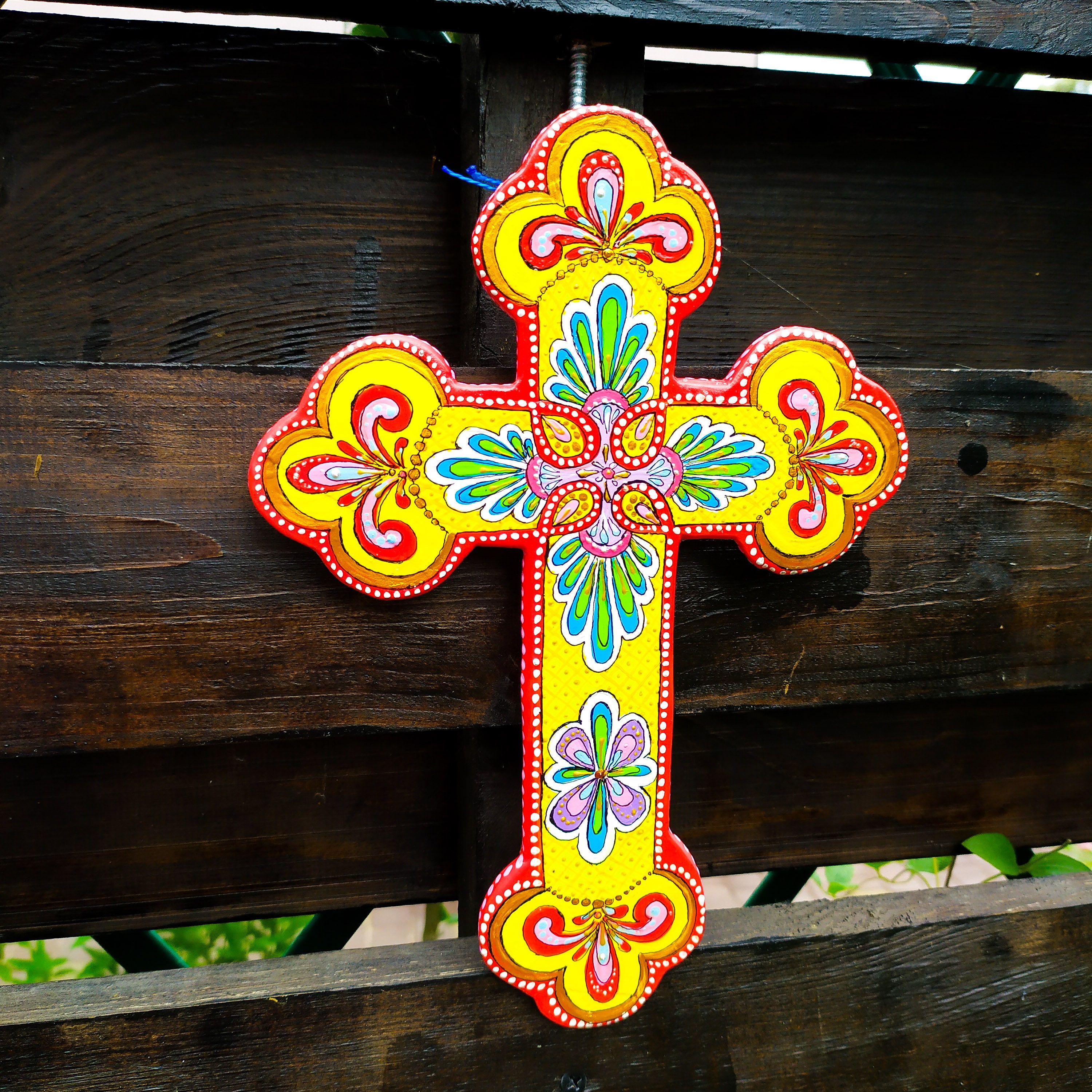 Ceramic cross wall decor for outdoor garden decor handpainted Etsy