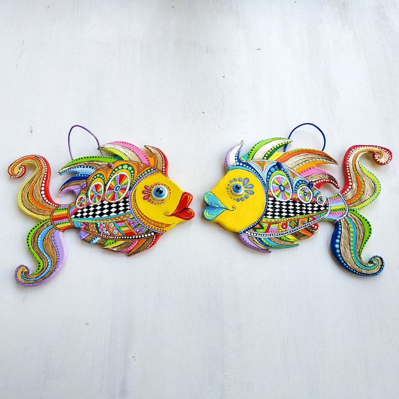 Ceramic Fish Wall Art for outdoor garden decor handpainted Etsy