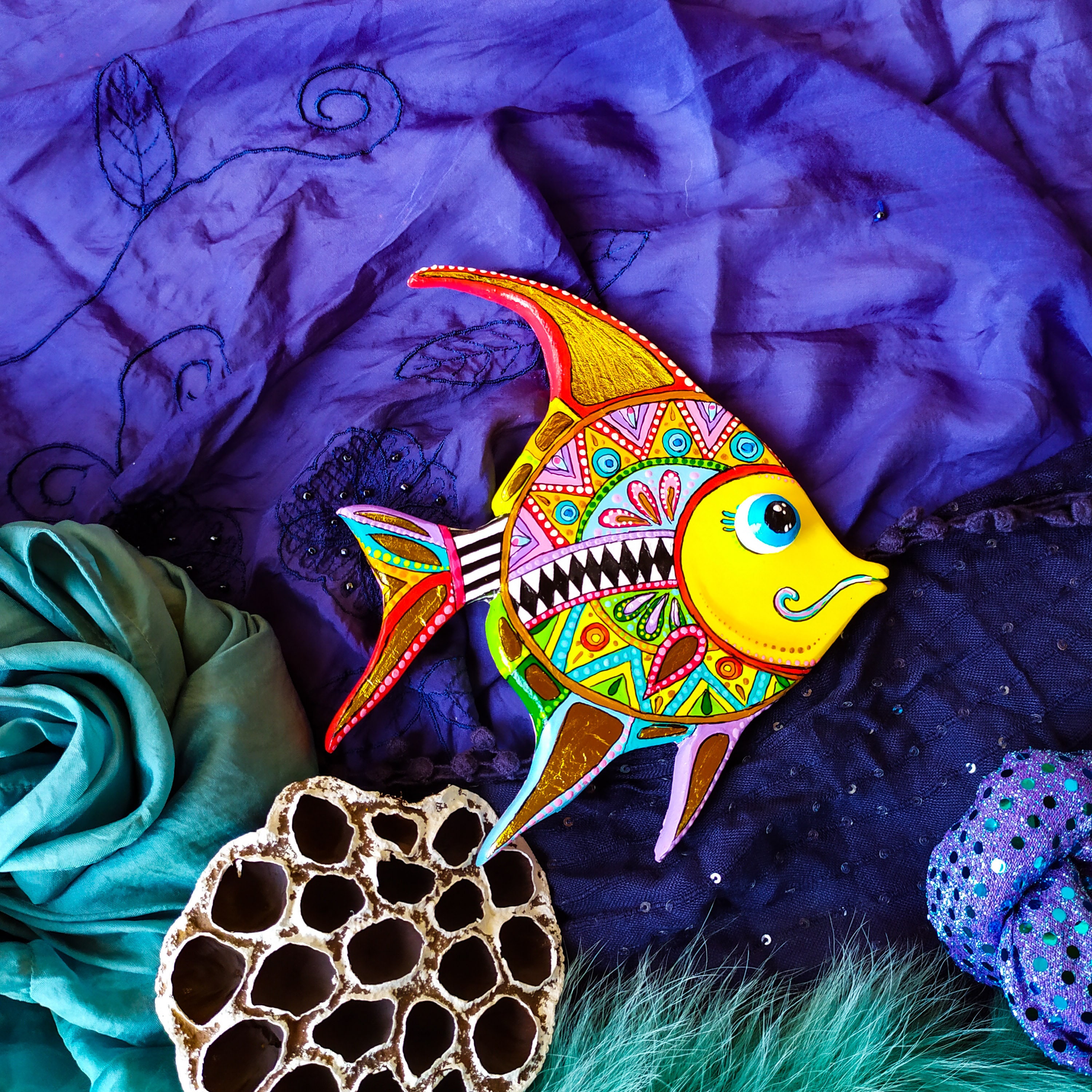 Handmade 3 ocean fish wall hanging. Marine life wall art. Etsy