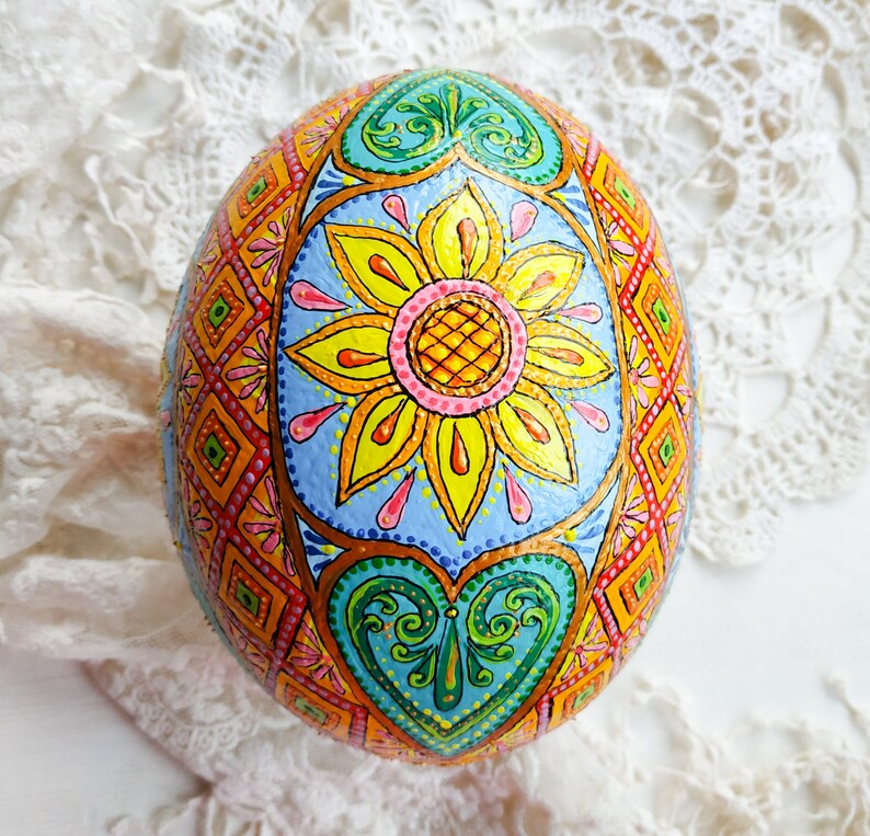 Sunflower Pysanky Ostrich Pysanka Ukrainian Easter egg shell