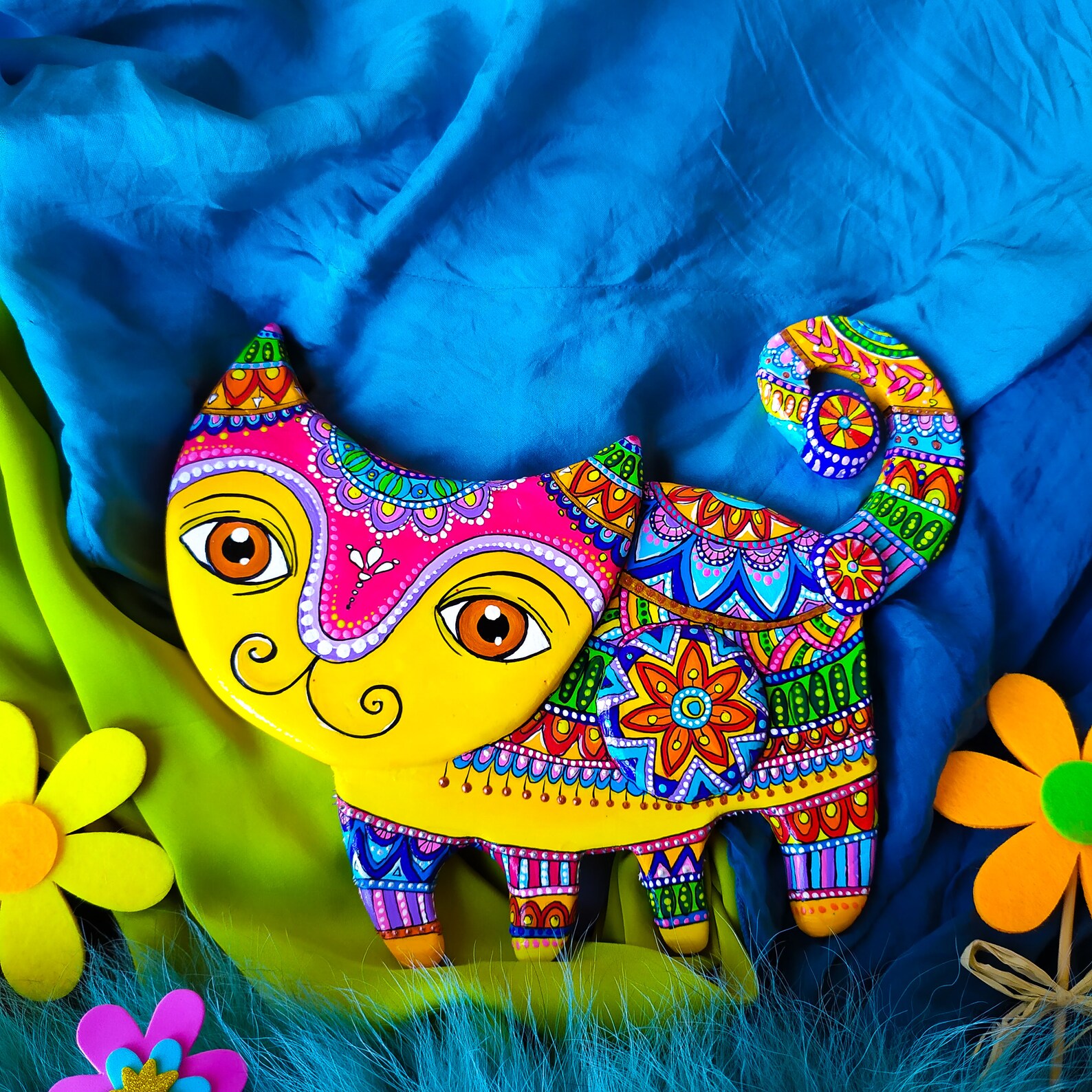 Bright Wall Art Animal. Handmade Cat Wall Hanging in Mexican Etsy