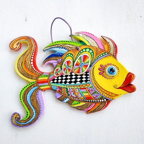 Polymer Clay Fish Wall Art in Talavera Pottery Style. Tropical Etsy