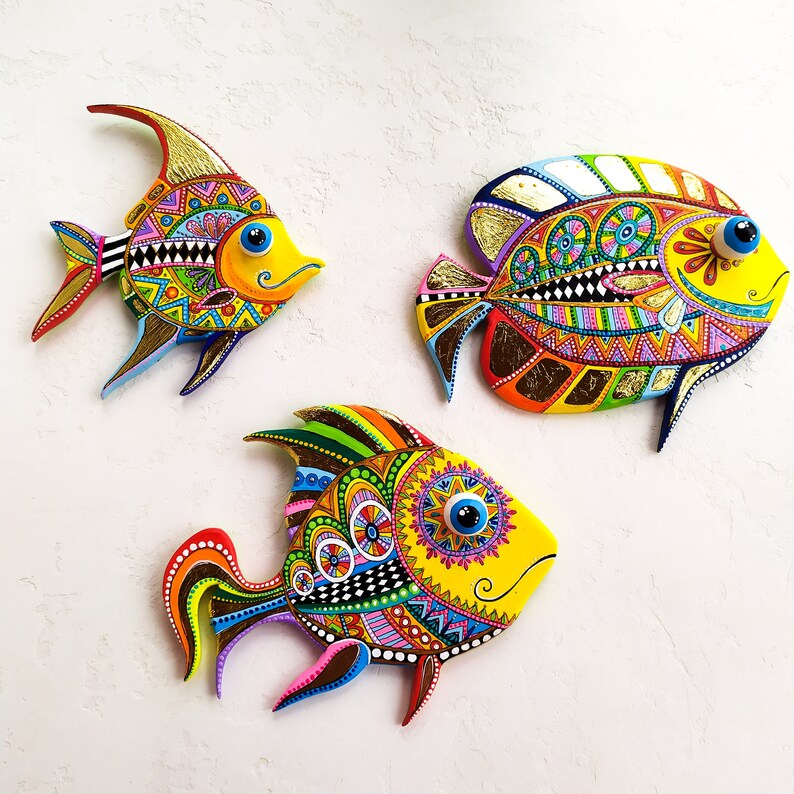 3 Ocean Fish Wall Hanging. Marine Life Wall Art. Polymer Clay Etsy