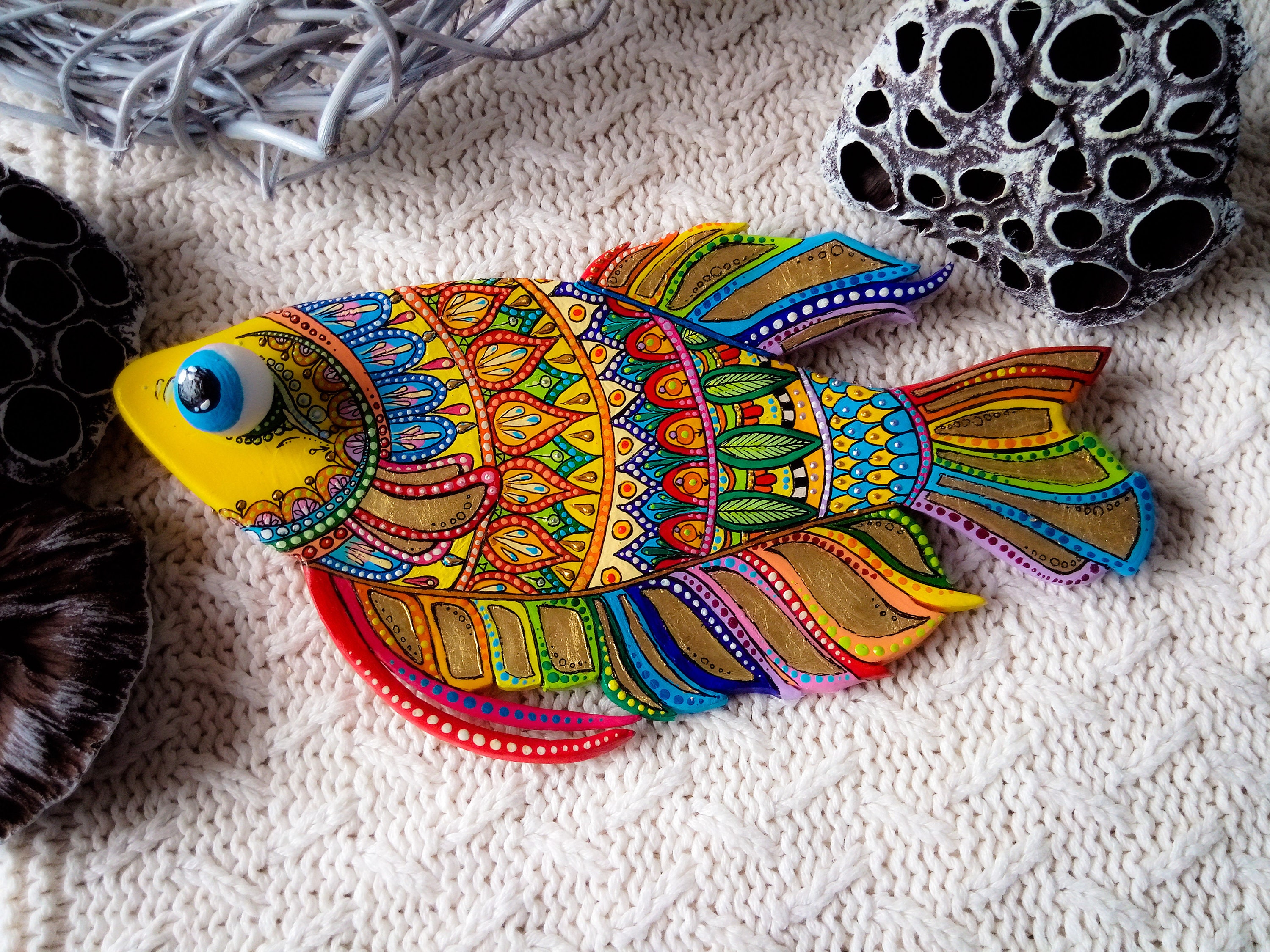 Bathroom wall decor fish Set of 3. Polymer clay wall Etsy