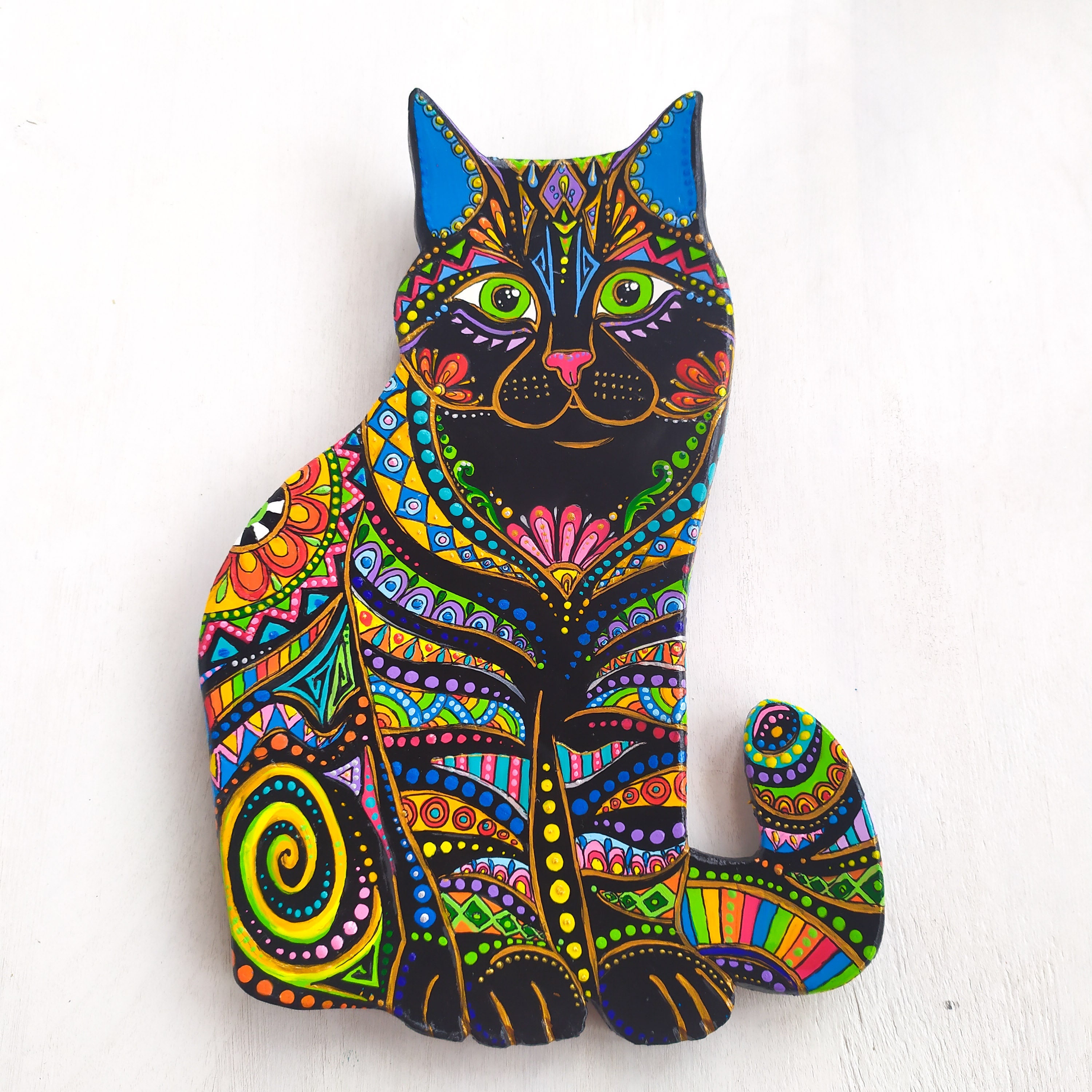 Cat wall art. Polymer clay wall sculpture. Norwegian folk art. Etsy
