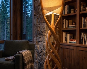 Wooden floor lamp for living room decor / modern walnut wood floor lamp