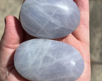Blue Rose Quartz Palm Stone: Madagascar Crystal