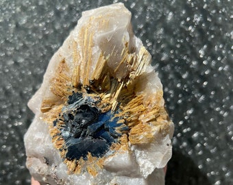 Incredible rutile hematite specimen - natural rutile hematite crystal - rutile on smoky quartz - raw rutilated quartz crystal on stand heavy