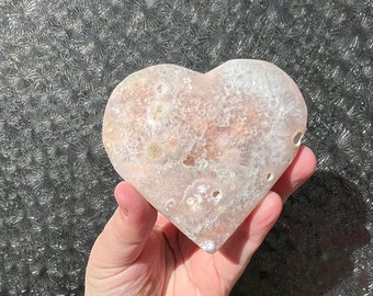 Pink amethyst flower agate heart - druzy amethyst heart - flower agate heart - agate crystal heart