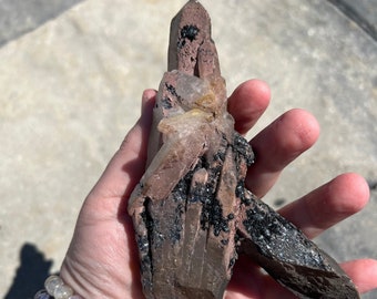 Specular hematite on quartz- specularite hematite quartz crystal point