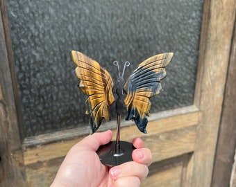 Tigers eye butterfly - blue tigers eye butterfly - gold tigers eye butterfly - crystal butterfly - butterfly carving