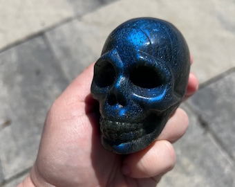 Blue labradorite crystal skull - flashiest labradorite skull carving - highest quality labradorite crystal