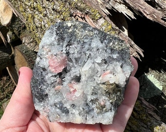 Natural rhodochrosite quartz pyrite freeform raw rhodochrosite