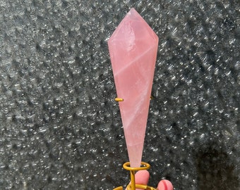 Deep pink Rose quartz crystal point in stand Madagascar rose quartz Gemmy rose quartz crystal