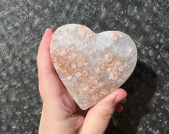 Pink amethyst flower agate heart - druzy amethyst heart - flower agate heart - agate crystal heart