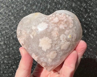 Pink amethyst flower agate heart - druzy amethyst heart - flower agate heart - agate crystal heart- puffy heart