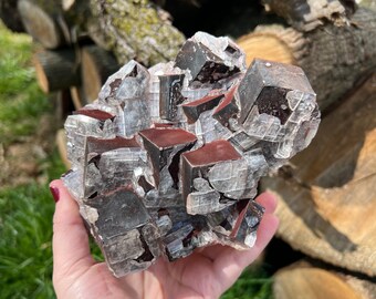 Large chocolate calcite specimen