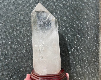 Huge quartz crystal point - quartz tower in stand - quartz with rainbows - giant quartz crystal 11” tall