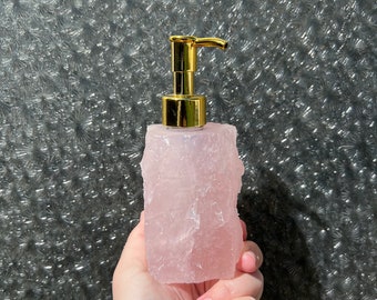 Crystal soap dispenser - natural crystal soap bottle - Crystal soap pump - raw crystal bottle - quartz and rose quartz crystal - heavy Duty