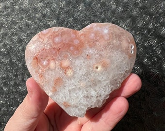 Pink amethyst flower agate heart - druzy amethyst heart - flower agate heart - agate crystal heart