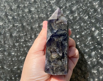 Pyrite fluorite crystal tower / pyrite included fluorite/ purple fluorite obelisk