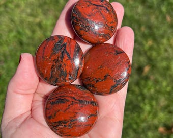 Polished Red Rainbow Jasper Palm Stone: Pocket Crystal